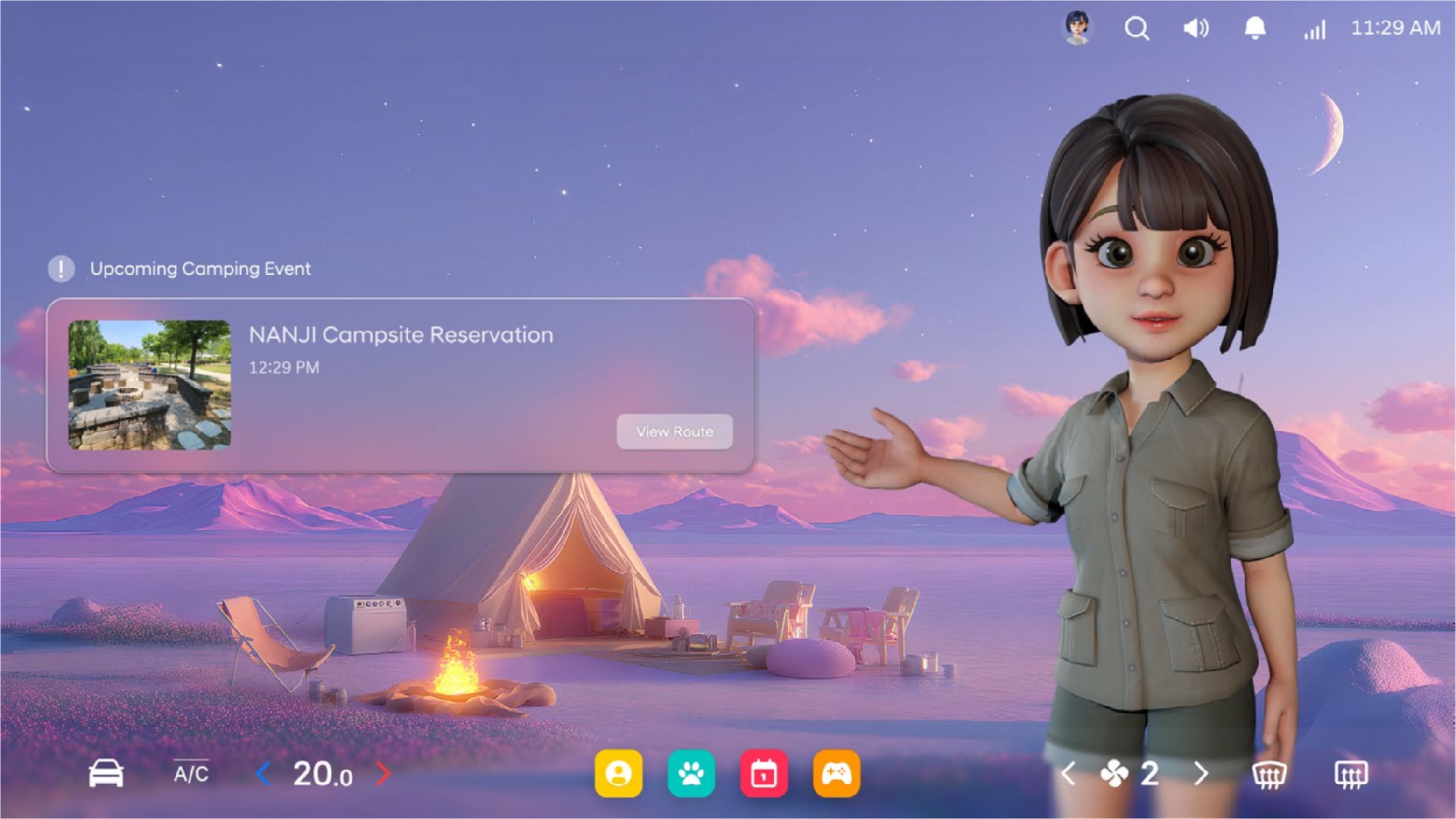 Camping event infotainment module implemented in Unreal Engine