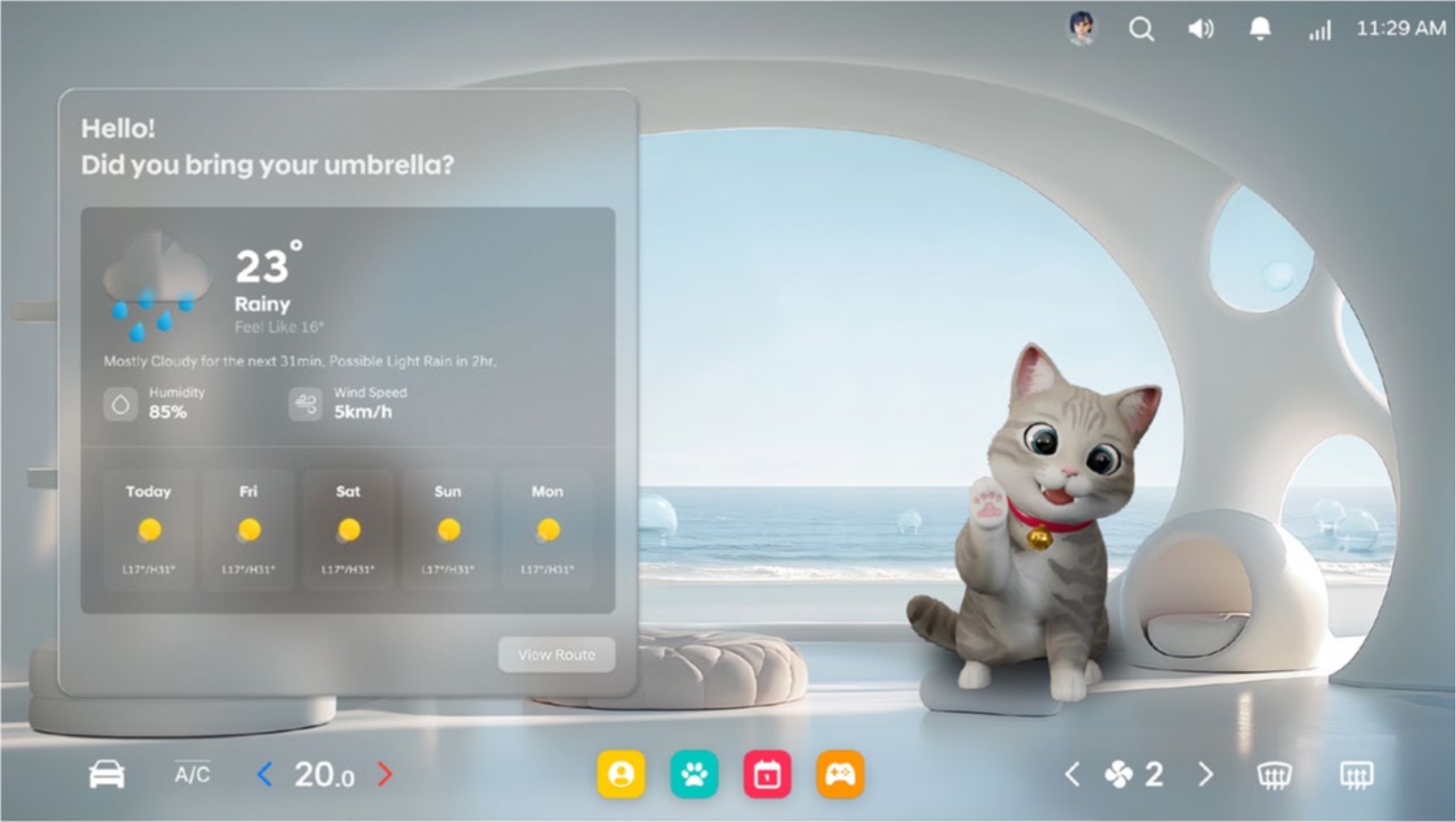 Weather assistant infotainment module implemented in Unreal Engine
