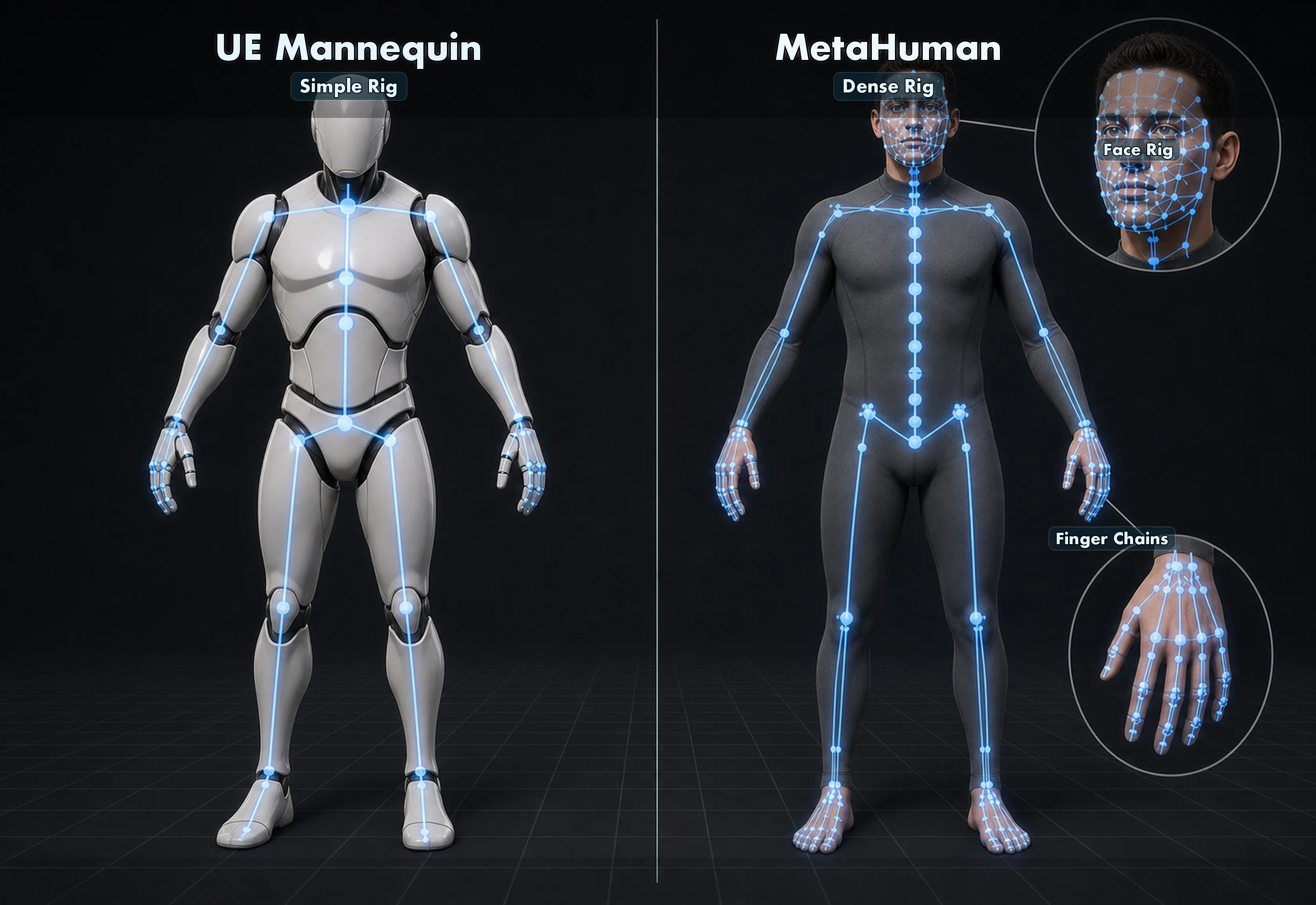 mannequin vs metahuman rig detail