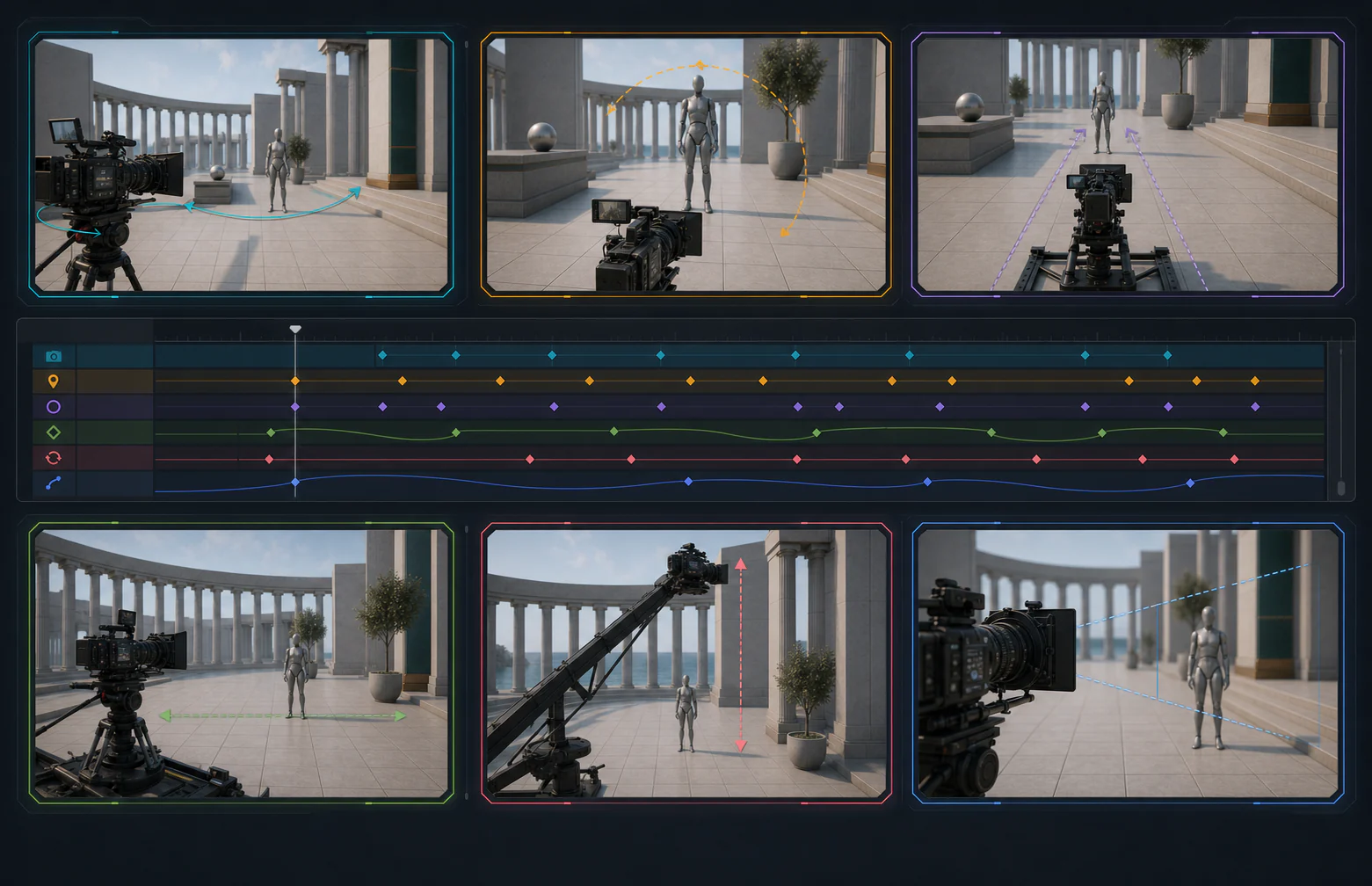 Pan/Tilt/Dolly/Track/Crane은 Transform 채널, Zoom은 Current Focal Length 채널입니다.